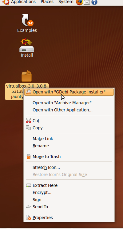 Open with GDebi Package installer